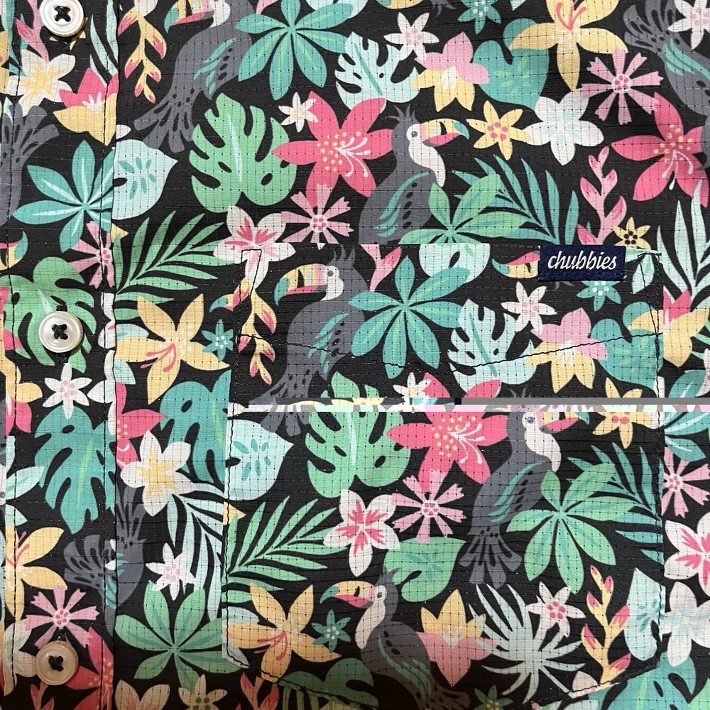 Chubbies Shirt Men Medium Performance Stretch Hibiscus Floral Button Up Ripstop - Picture 2 of 10